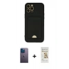 MARSİLYAN™- iPhone 12 Pro Max Kılıf Vadi Çizgi Prime - Siyah Mat Seramik Nano Ekran Koruyucu + Neon Fosforlu Kamera Lens - MI