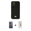 MARSİLYAN™- iPhone 12 Pro Max Kılıf Vadi Çizgi Prime - Siyah Mat Seramik Nano Ekran Koruyucu + Neon Fosforlu Kamera Lens - BZ