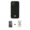 MARSİLYAN™- iPhone 12 Pro Max Kılıf Vadi Çizgi Prime - Siyah Mat Seramik Nano Ekran Koruyucu + Neon Fosforlu Kamera Lens - YL