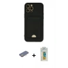 MARSİLYAN™- iPhone 12 Pro Max Kılıf Vadi Çizgi Prime - Siyah Polymer Nano Ekran Koruyucu + Renkli Kamera Lens Koruma Cam - SI