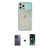 MARSİLYAN™- iPhone 12 Pro Max Kılıf Vadi Çizgi - Şeffaf 360 Full Body Arka Koruyucu + Neon Fosforlu Kamera Lens - MI