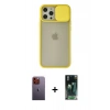 MARSİLYAN™- iPhone 12 Pro Max Kılıf Vadi Çizgi - Şeffaf 360 Full Body Arka Koruyucu + Neon Fosforlu Kamera Lens - TU