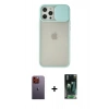 MARSİLYAN™- iPhone 12 Pro Max Kılıf Vadi Çizgi - Şeffaf 360 Full Body Arka Koruyucu + Neon Fosforlu Kamera Lens - TU
