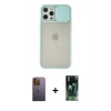 MARSİLYAN™- iPhone 12 Pro Max Kılıf Vadi Çizgi - Şeffaf 360 Full Body Arka Koruyucu + Sarı Neon Fosforlu Kamera Lens