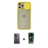 MARSİLYAN™- iPhone 12 Pro Max Kılıf Vadi Çizgi - Şeffaf 360 Full Body Arka Koruyucu + Sarı Neon Fosforlu Kamera Lens