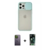 MARSİLYAN™- iPhone 12 Pro Max Kılıf Vadi Çizgi - Şeffaf 360 Full Body Arka Koruyucu + Neon Fosforlu Kamera Lens - YL