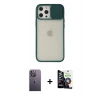 MARSİLYAN™- iPhone 12 Pro Max Kılıf Vadi Çizgi - Şeffaf Temperli Cam Ekran Koruyucu + Neon Fosforlu Kamera Lens - BZ