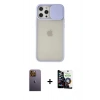 MARSİLYAN™- iPhone 12 Pro Max Kılıf Vadi Çizgi - Şeffaf Temperli Cam Ekran Koruyucu + Neon Fosforlu Kamera Lens - SI