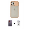 MARSİLYAN™- iPhone 12 Pro Max Kılıf Vadi Çizgi - Şeffaf Uv Polymer Nano Ekran Koruyucu + Turuncu Neon Fosforlu Kamera Lens