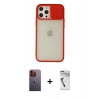 MARSİLYAN™- iPhone 12 Pro Max Kılıf Vadi Çizgi - Şeffaf Uv Polymer Nano Ekran Koruyucu + Turuncu Neon Fosforlu Kamera Lens