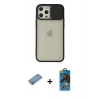 MARSİLYAN™- iPhone 12 Pro Max Kılıf Vadi Çizgi - Siyah 18D Cam Ekran Koruyucu + Shine Kamera Lens Koruma Cam - GS