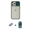 MARSİLYAN™- iPhone 12 Pro Max Kılıf Vadi Çizgi - Siyah 18D Cam Ekran Koruyucu + Shine Kamera Lens Koruma Cam - GS