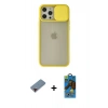 MARSİLYAN™- iPhone 12 Pro Max Kılıf Vadi Çizgi - Siyah 18D Cam Ekran Koruyucu + Metal Kamera Lens Koruma Cam - KI