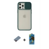 MARSİLYAN™- iPhone 12 Pro Max Kılıf Vadi Çizgi - Siyah 18D Cam Ekran Koruyucu + Metal Kamera Lens Koruma Cam - KI