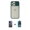 MARSİLYAN™- iPhone 12 Pro Max Kılıf Vadi Çizgi - Siyah 18D Cam Ekran Koruyucu + Neon Fosforlu Kamera Lens - MI