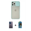 MARSİLYAN™- iPhone 12 Pro Max Kılıf Vadi Çizgi - Siyah 18D Cam Ekran Koruyucu + Neon Fosforlu Kamera Lens - MI