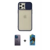 MARSİLYAN™- iPhone 12 Pro Max Kılıf Vadi Çizgi - Siyah 18D Cam Ekran Koruyucu + Neon Fosforlu Kamera Lens - MI