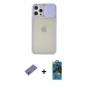 MARSİLYAN™- iPhone 12 Pro Max Kılıf Vadi Çizgi - Siyah 18D Cam Ekran Koruyucu + Metal Kamera Lens Koruma Cam - GD