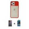 MARSİLYAN™- iPhone 12 Pro Max Kılıf Vadi Çizgi - Siyah 18D Cam Ekran Koruyucu + Neon Fosforlu Kamera Lens - SI