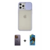 MARSİLYAN™- iPhone 12 Pro Max Kılıf Vadi Çizgi - Siyah 18D Cam Ekran Koruyucu + Neon Fosforlu Kamera Lens - SI