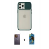 MARSİLYAN™- iPhone 12 Pro Max Kılıf Vadi Çizgi - Siyah 18D Cam Ekran Koruyucu + Neon Fosforlu Kamera Lens - SI