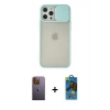 MARSİLYAN™- iPhone 12 Pro Max Kılıf Vadi Çizgi - Siyah 18D Cam Ekran Koruyucu + Neon Fosforlu Kamera Lens - SI