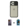 MARSİLYAN™- iPhone 12 Pro Max Kılıf Vadi Çizgi - Siyah 18D Cam Ekran Koruyucu + Neon Fosforlu Kamera Lens - SI