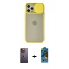 MARSİLYAN™- iPhone 12 Pro Max Kılıf Vadi Çizgi - Siyah 18D Cam Ekran Koruyucu + Neon Fosforlu Kamera Lens - SI