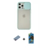 MARSİLYAN™- iPhone 12 Pro Max Kılıf Vadi Çizgi - Siyah 18D Cam Ekran Koruyucu + Pembe Shine Kamera Lens Koruma Cam