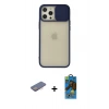 MARSİLYAN™- iPhone 12 Pro Max Kılıf Vadi Çizgi - Siyah 18D Cam Ekran Koruyucu + Renkli Kamera Lens Koruma Cam - PE
