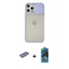 MARSİLYAN™- iPhone 12 Pro Max Kılıf Vadi Çizgi - Siyah 18D Cam Ekran Koruyucu + Sarı Renkli Kamera Lens Koruma Cam
