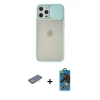 MARSİLYAN™- iPhone 12 Pro Max Kılıf Vadi Çizgi - Siyah 18D Cam Ekran Koruyucu + Sarı Renkli Kamera Lens Koruma Cam