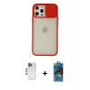 MARSİLYAN™- iPhone 12 Pro Max Kılıf Vadi Çizgi - Siyah 18D Cam Ekran Koruyucu + Shine Kamera Lens - LT