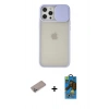 MARSİLYAN™- iPhone 12 Pro Max Kılıf Vadi Çizgi - Siyah 18D Cam Ekran Koruyucu + Shine Kamera Lens Koruma Cam - SABE