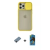 MARSİLYAN™- iPhone 12 Pro Max Kılıf Vadi Çizgi - Siyah 18D Cam Ekran Koruyucu + Shine Kamera Lens Koruma Cam - SH
