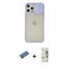 MARSİLYAN™- iPhone 12 Pro Max Kılıf Vadi Çizgi - Siyah 20D Premium Cam Ekran Koruyucu + Shine Kamera Lens Koruma Cam - GD