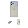 MARSİLYAN™- iPhone 12 Pro Max Kılıf Vadi Çizgi - Siyah 20D Premium Cam Ekran Koruyucu + Shine Kamera Lens Koruma Cam - PE