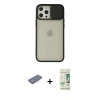 MARSİLYAN™- iPhone 12 Pro Max Kılıf Vadi Çizgi - Siyah 20D Premium Cam Ekran Koruyucu + Renkli Kamera Lens Koruma Cam - PE
