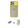 MARSİLYAN™- iPhone 12 Pro Max Kılıf Vadi Çizgi - Siyah 20D Premium Cam Ekran Koruyucu + Renkli Kamera Lens Koruma Cam - PE