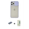 MARSİLYAN™- iPhone 12 Pro Max Kılıf Vadi Çizgi - Siyah 20D Premium Cam Ekran Koruyucu + Renkli Kamera Lens Koruma Cam - YL