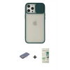 MARSİLYAN™- iPhone 12 Pro Max Kılıf Vadi Çizgi - Siyah 20D Premium Cam Ekran Koruyucu + Renkli Kamera Lens Koruma Cam - PE