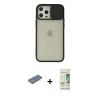 MARSİLYAN™- iPhone 12 Pro Max Kılıf Vadi Çizgi - Siyah 20D Premium Cam Ekran Koruyucu + Renkli Kamera Lens Koruma Cam - YL