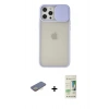 MARSİLYAN™- iPhone 12 Pro Max Kılıf Vadi Çizgi - Siyah 20D Premium Cam Ekran Koruyucu + Renkli Kamera Lens Koruma Cam - SI