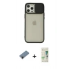 MARSİLYAN™- iPhone 12 Pro Max Kılıf Vadi Çizgi - Siyah 20D Premium Cam Ekran Koruyucu + Shine Kamera Lens Koruma Cam - SH