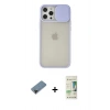 MARSİLYAN™- iPhone 12 Pro Max Kılıf Vadi Çizgi - Siyah 20D Premium Cam Ekran Koruyucu + Shine Kamera Lens Koruma Cam - SH