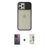 MARSİLYAN™- iPhone 12 Pro Max Kılıf Vadi Çizgi - Siyah 20D Premium Cam Ekran Koruyucu + Neon Fosforlu Kamera Lens - TU