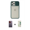 MARSİLYAN™- iPhone 12 Pro Max Kılıf Vadi Çizgi - Siyah 20D Premium Cam Ekran Koruyucu + Neon Fosforlu Kamera Lens - TU