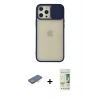 MARSİLYAN™- iPhone 12 Pro Max Kılıf Vadi Çizgi - Siyah 20D Premium Cam Ekran Koruyucu + Renkli Kamera Lens Koruma Cam - TU