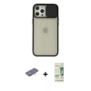 MARSİLYAN™- iPhone 12 Pro Max Kılıf Vadi Çizgi - Siyah 20D Premium Cam Ekran Koruyucu + Renkli Kamera Lens Koruma Cam - TU
