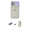 MARSİLYAN™- iPhone 12 Pro Max Kılıf Vadi Çizgi - Siyah 20D Premium Cam Ekran Koruyucu + Renkli Kamera Lens Koruma Cam - TU